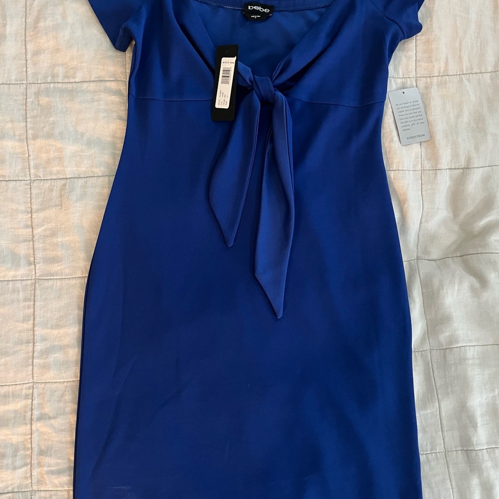NWT bebe Royal Blue Off Shoulders Tie-Front Mini Dress